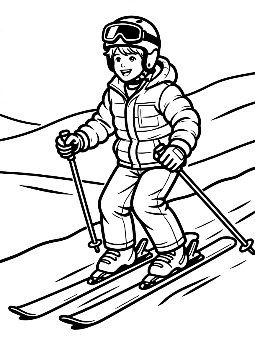 (sports) A child a boy doing alpine skiing