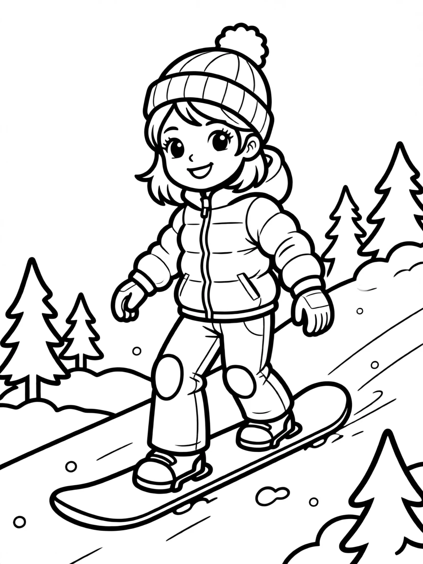 (sports) A child a girl doing snowboarding
