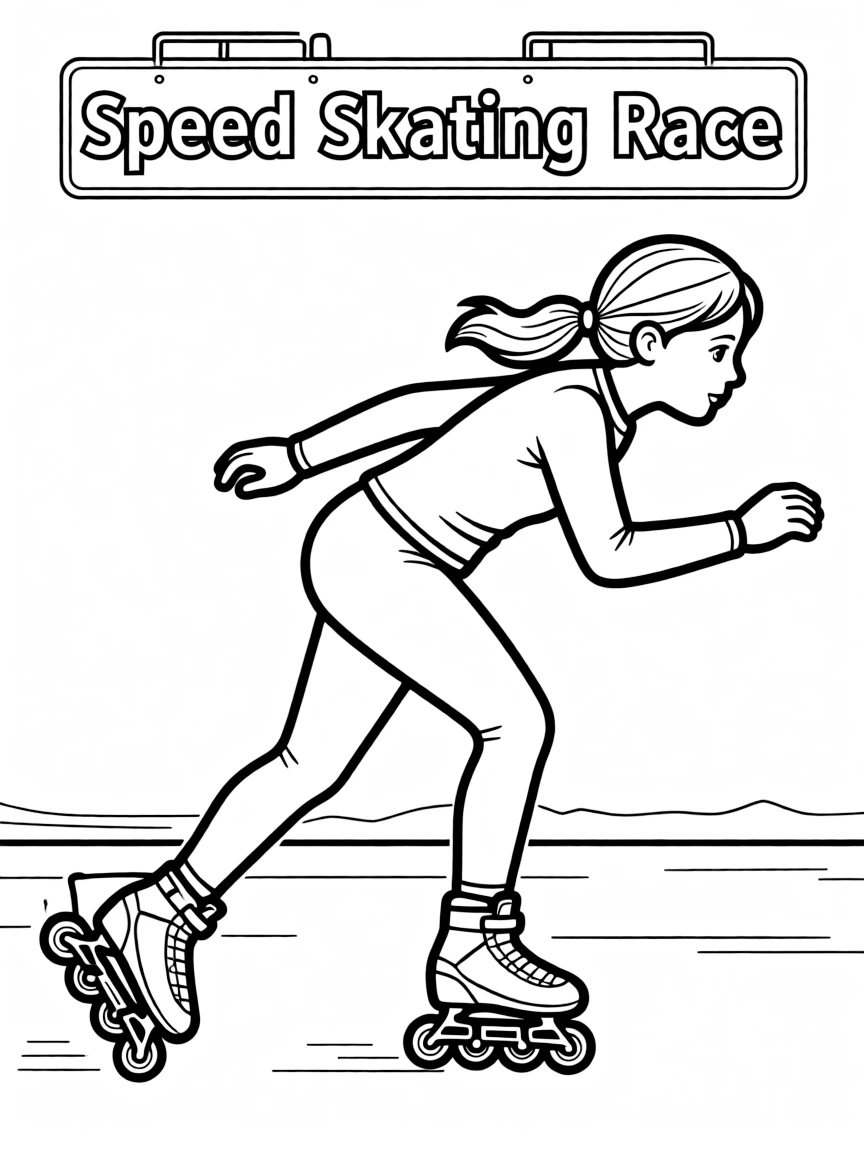 (sports) A child a girl doing speed skating
