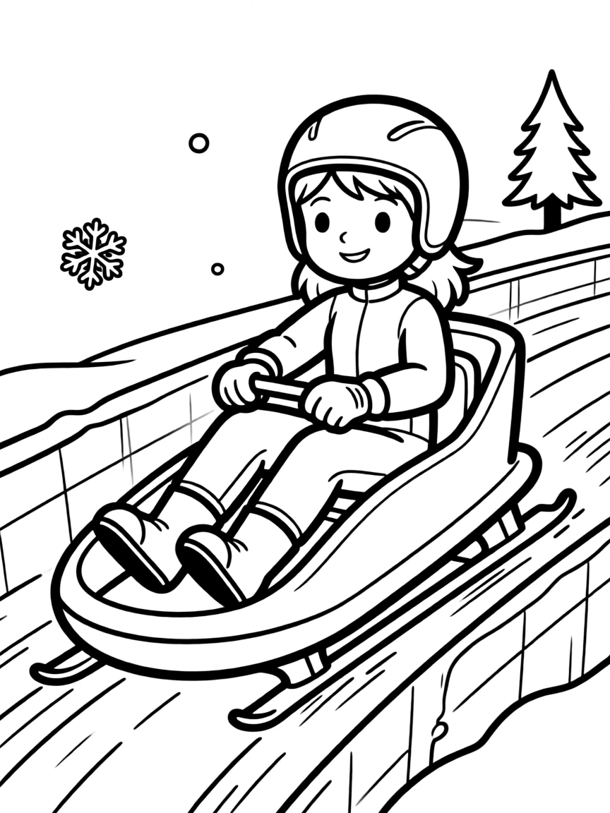 (sports) A child a girl doing bobsled