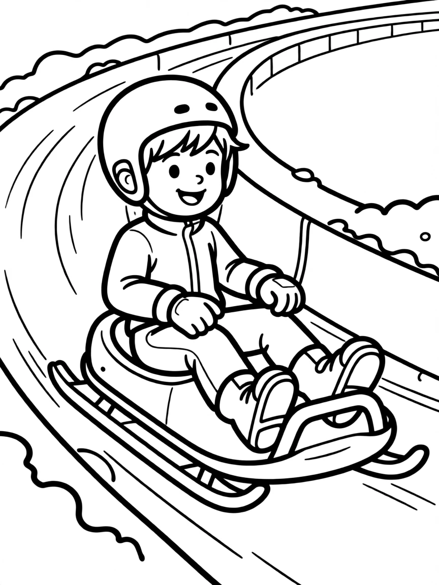 (sports) A child a boy doing luge