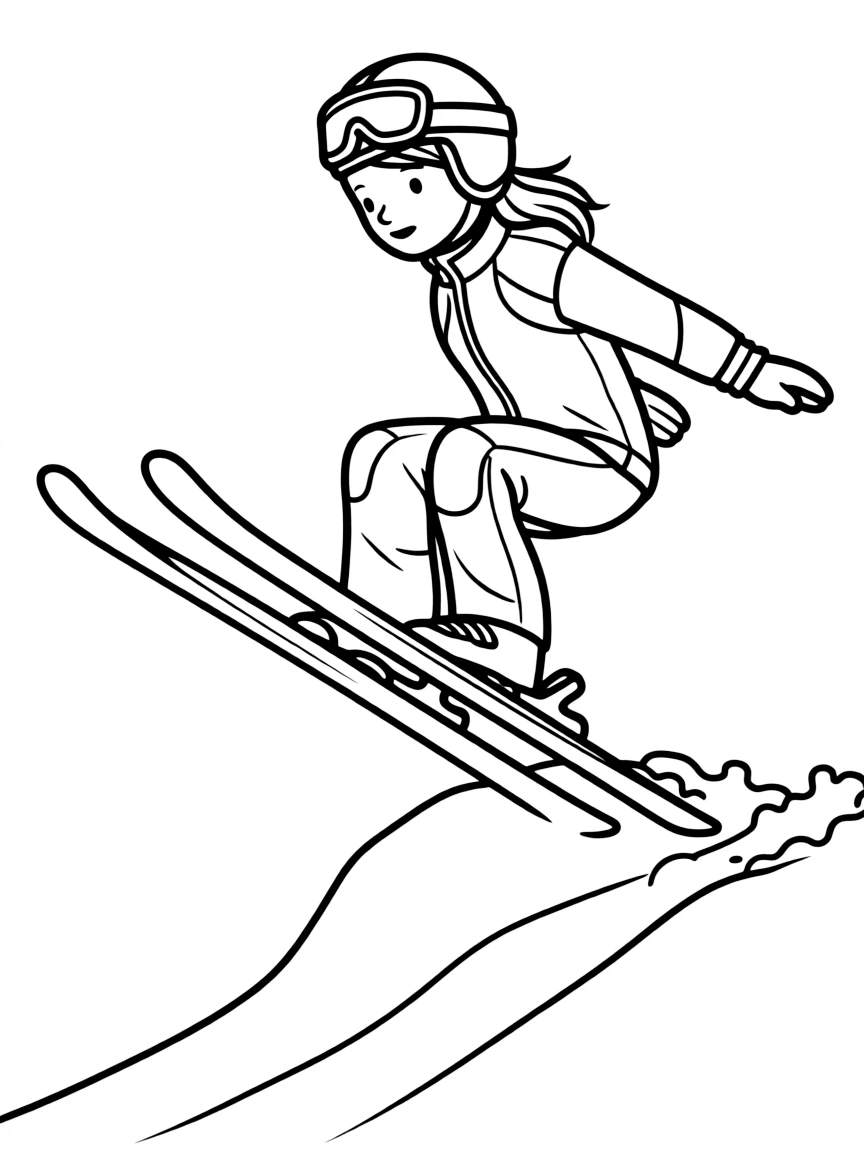 (sports) A child a girl doing ski jumping