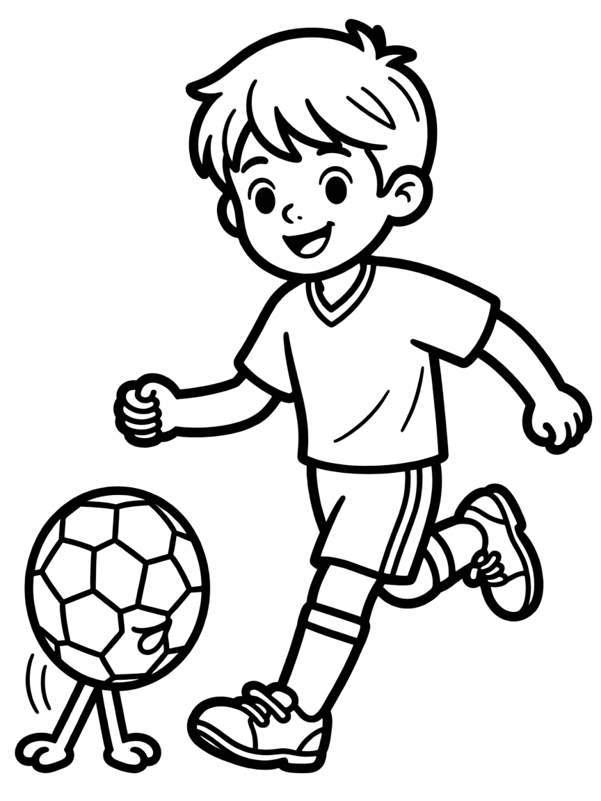 (sports) A child a soccer ball with legs