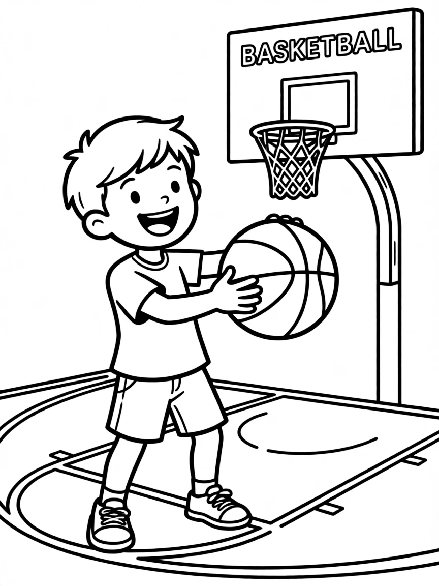 (sports) A child a basketball smiling