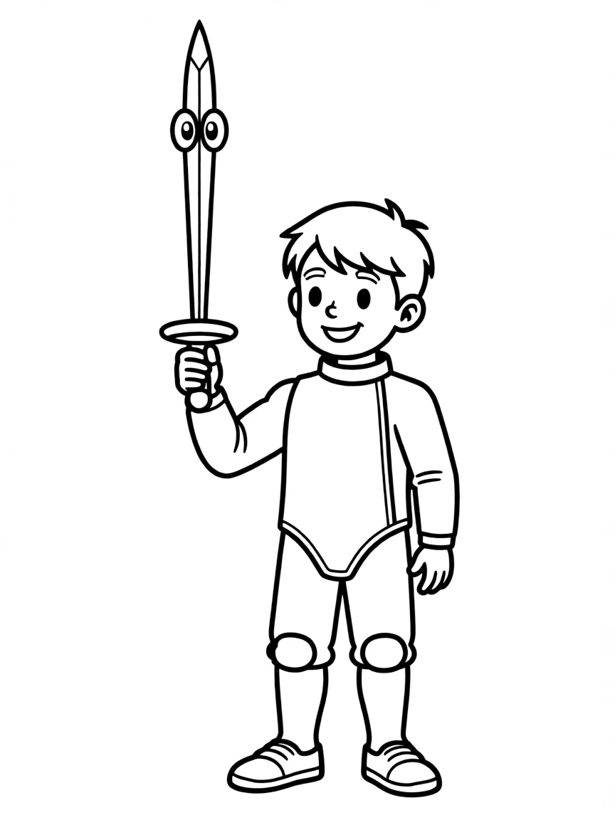 (sports) A child a fencing sword with eyes