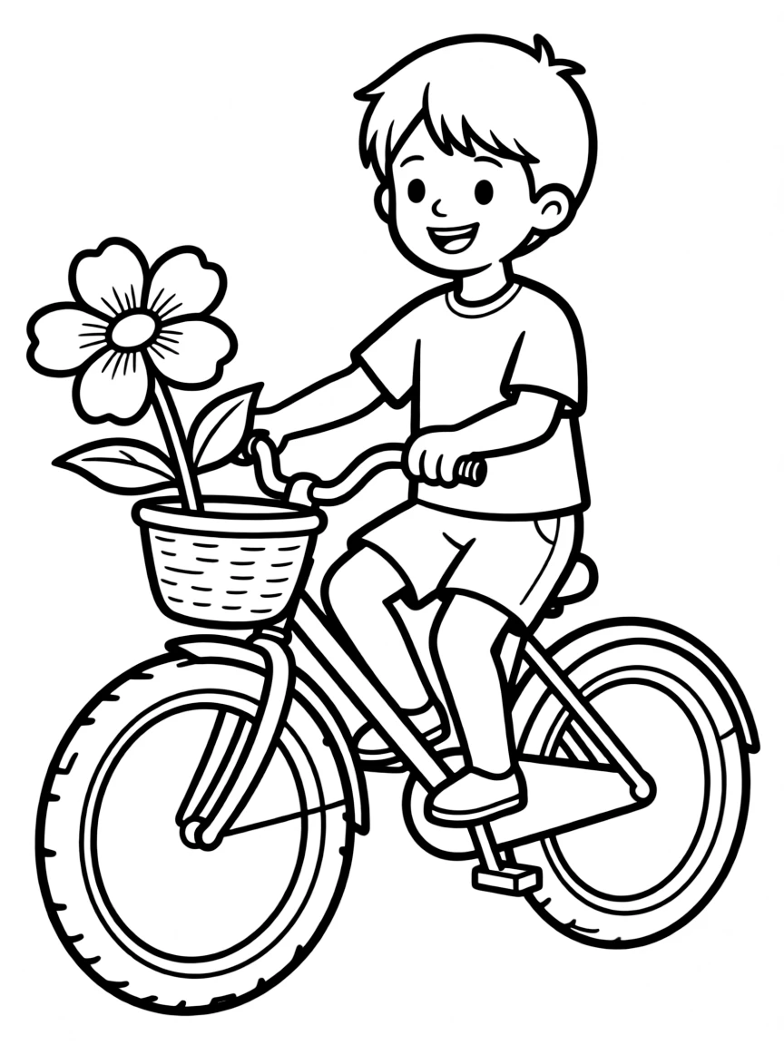 (sports) A child a bicycle with a flower