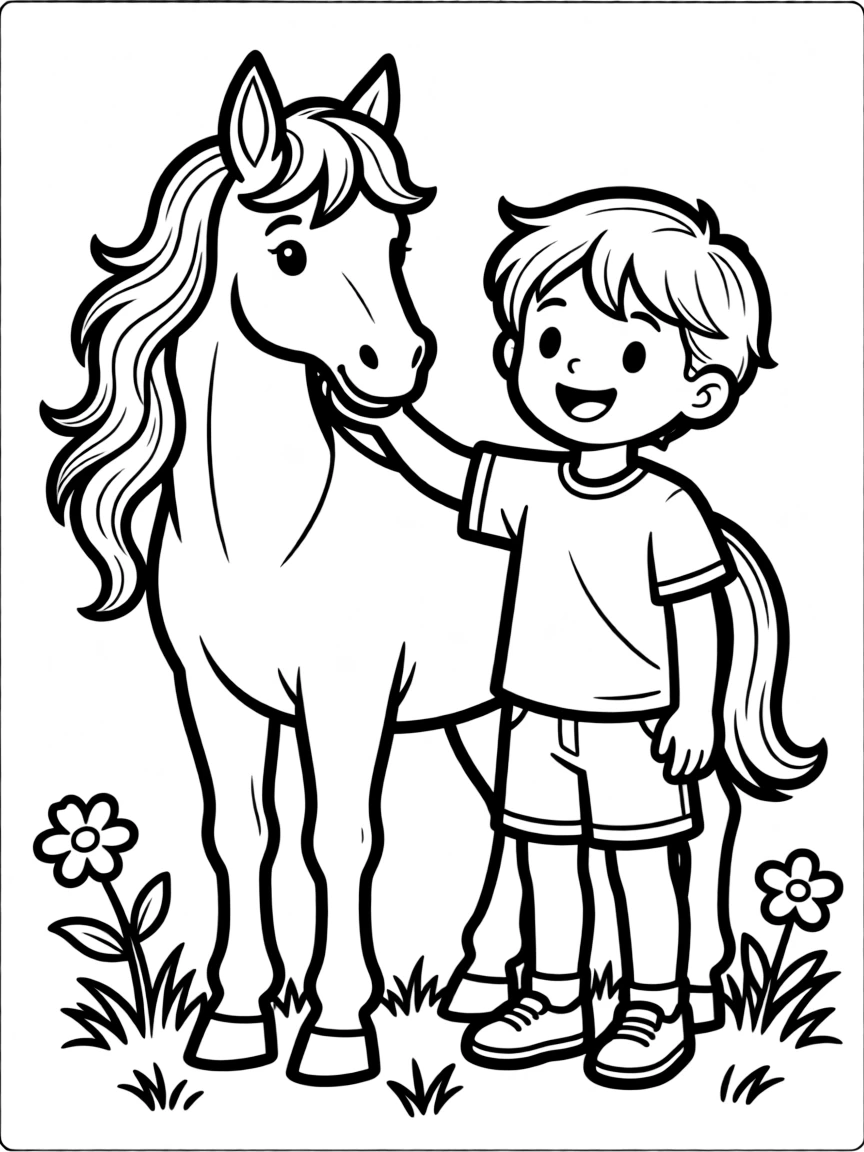 (sports) A child a horse with a friendly mane