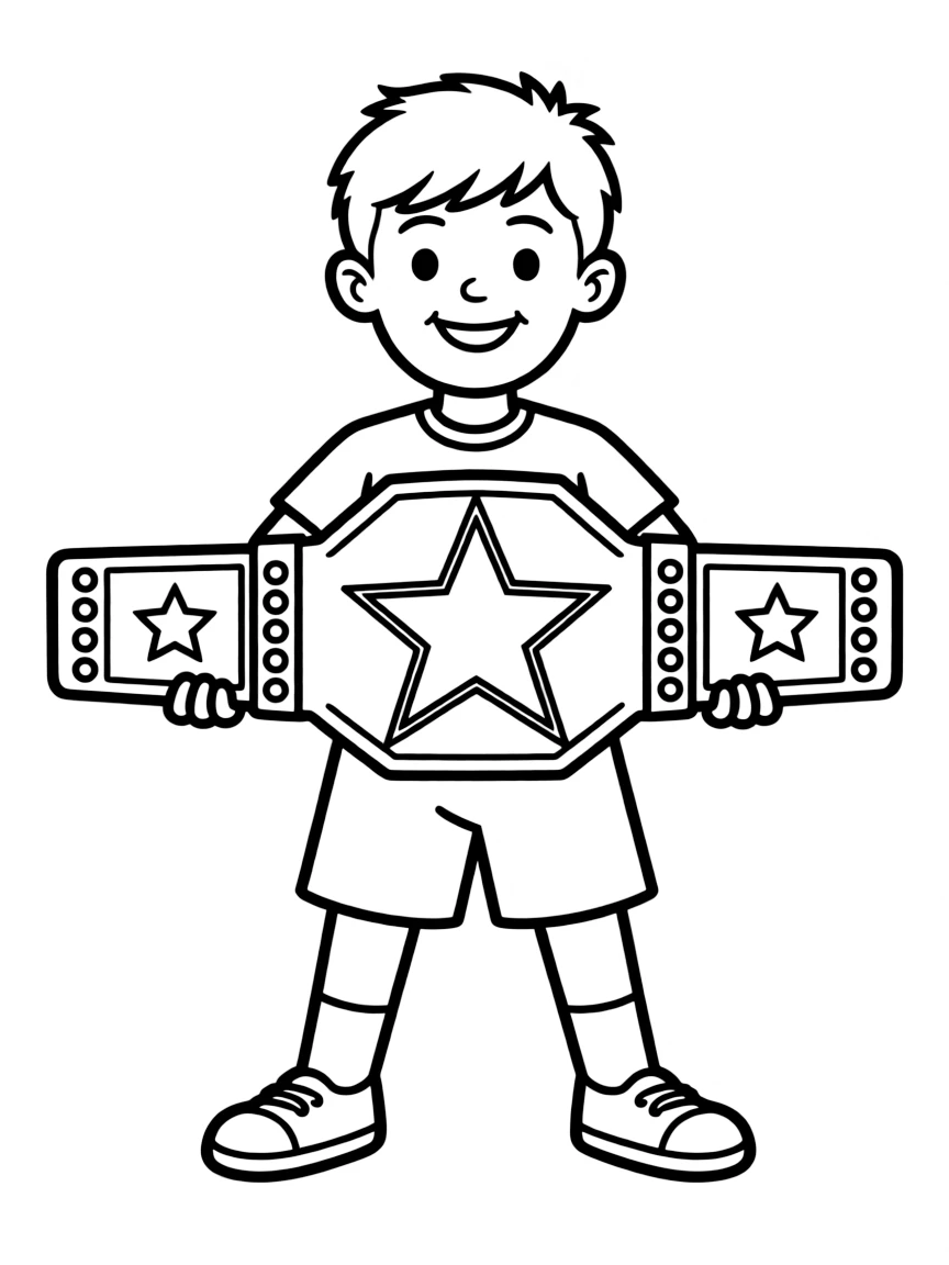 (sports) A child a wrestling belt with a star