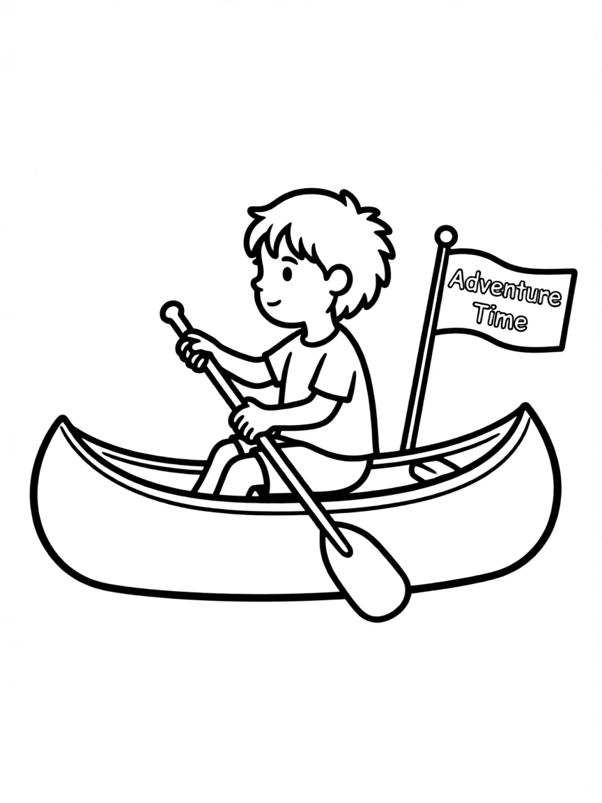 (sports) A child a canoe with a flag