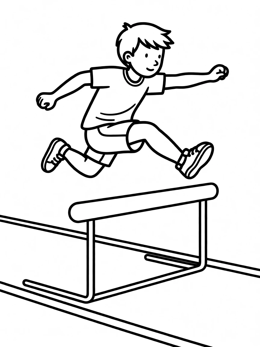 (sports) A child a hurdle with a jump