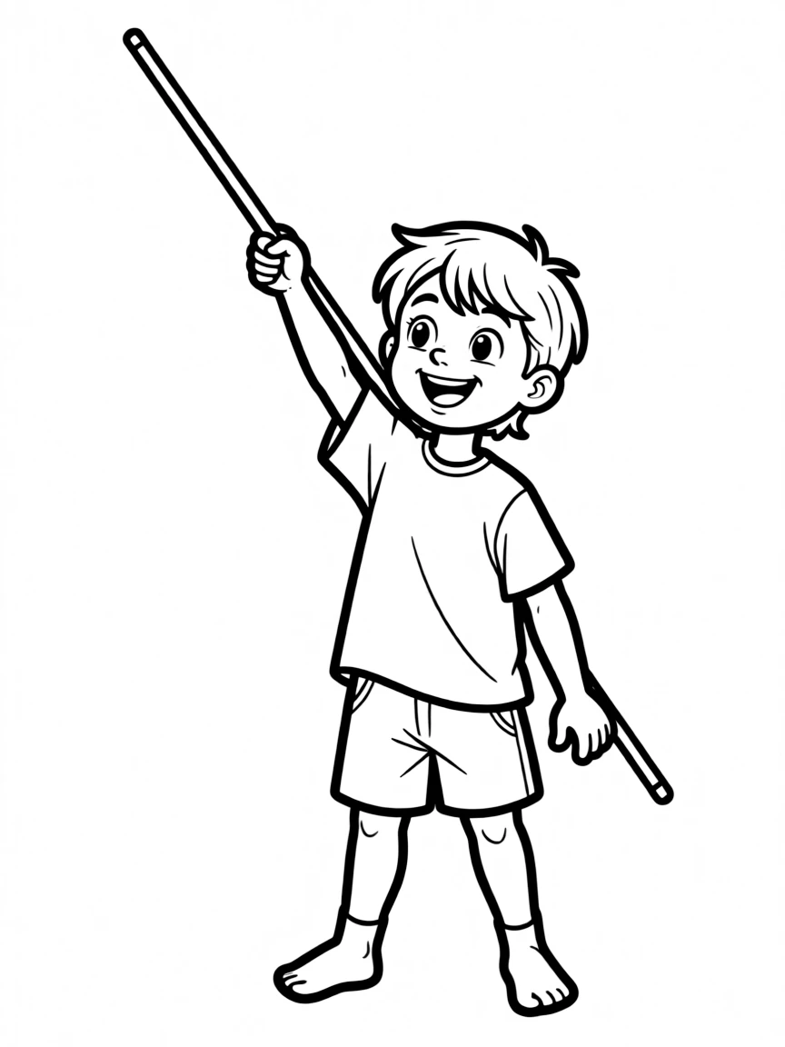 (sports) A child a javelin pointing to the sky