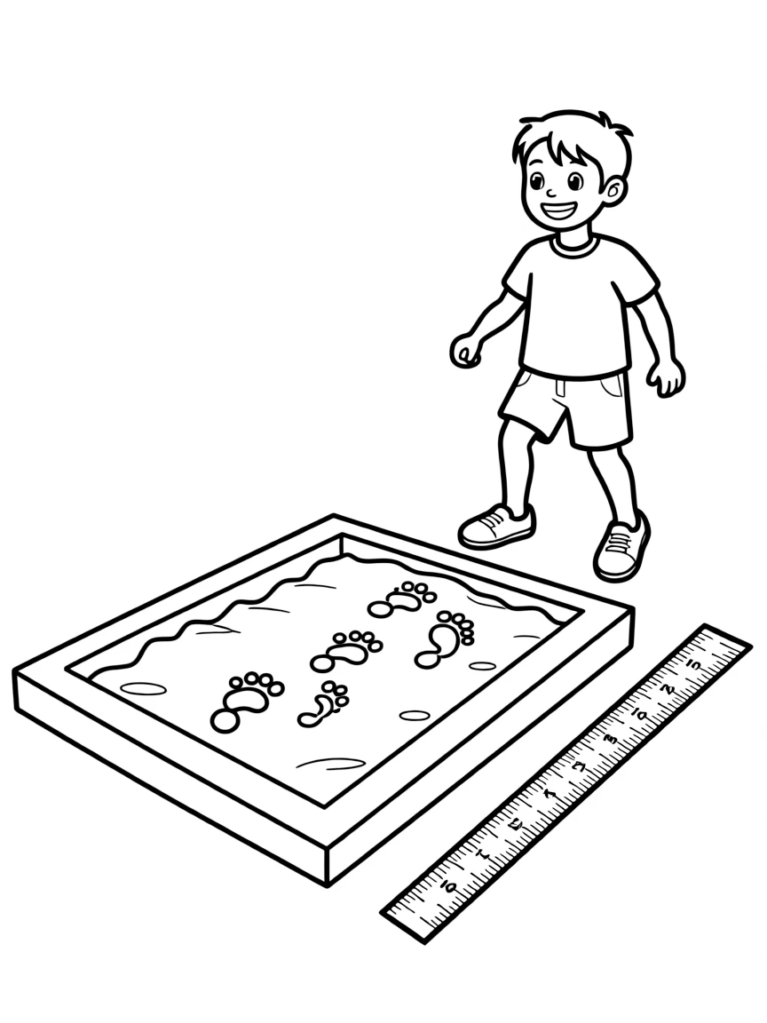 (sports) A child a long jump pit with footprints