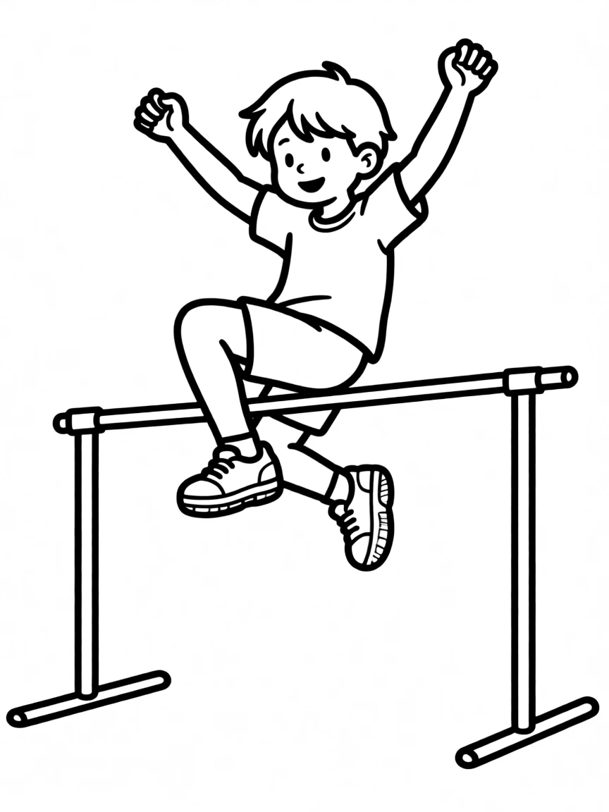 (sports) A child a high jump bar reaching high