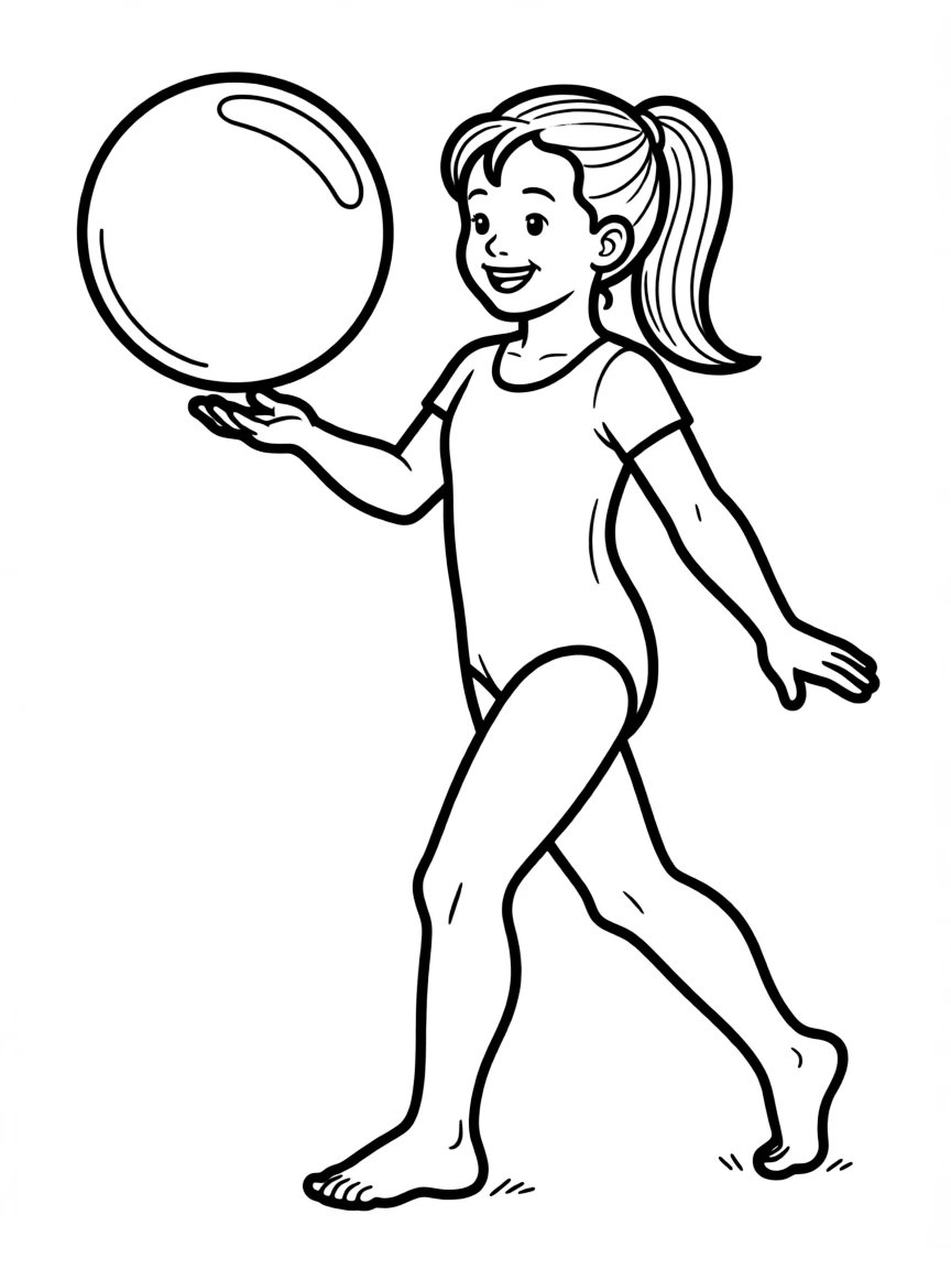 (sports) A child a rhythmic gymnastics ball bouncing