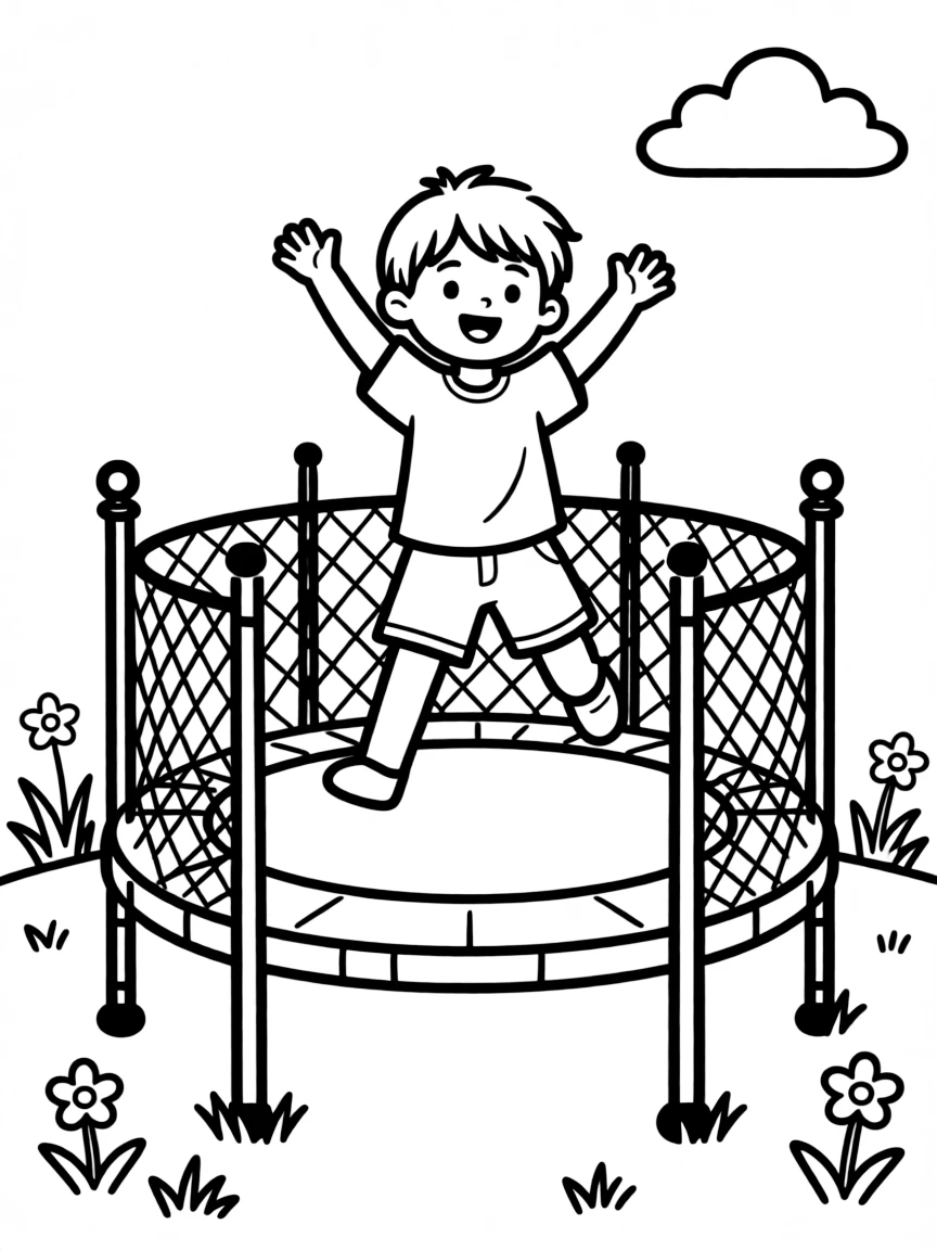 (sports) A child a trampoline with a happy bounce