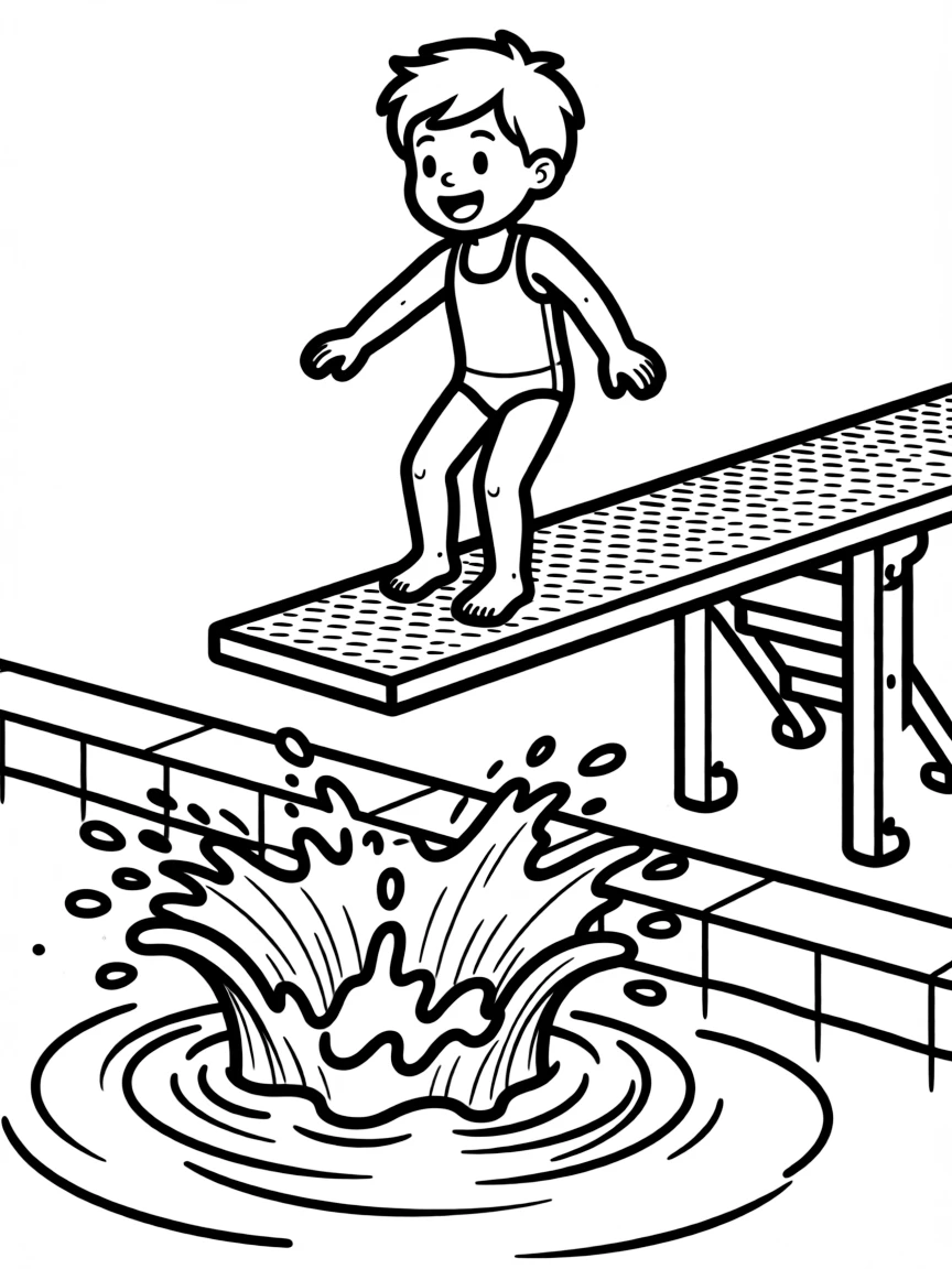 (sports) A child a diving board with a splash