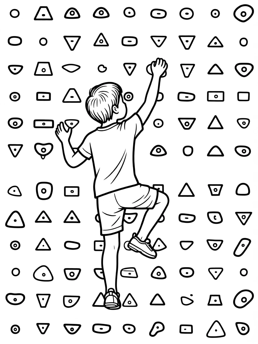 (sports) A child climbing holds making a pattern