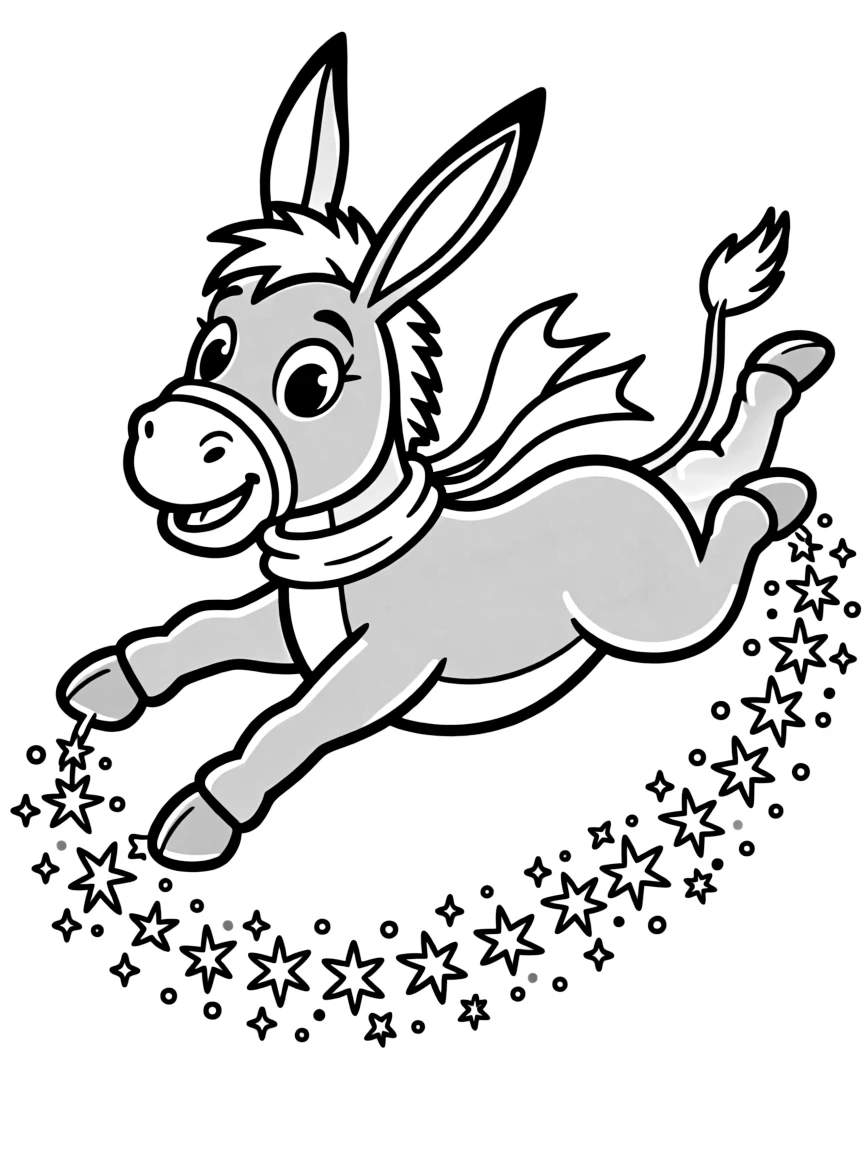 (movie characters) Donkey flying with fairy dust.