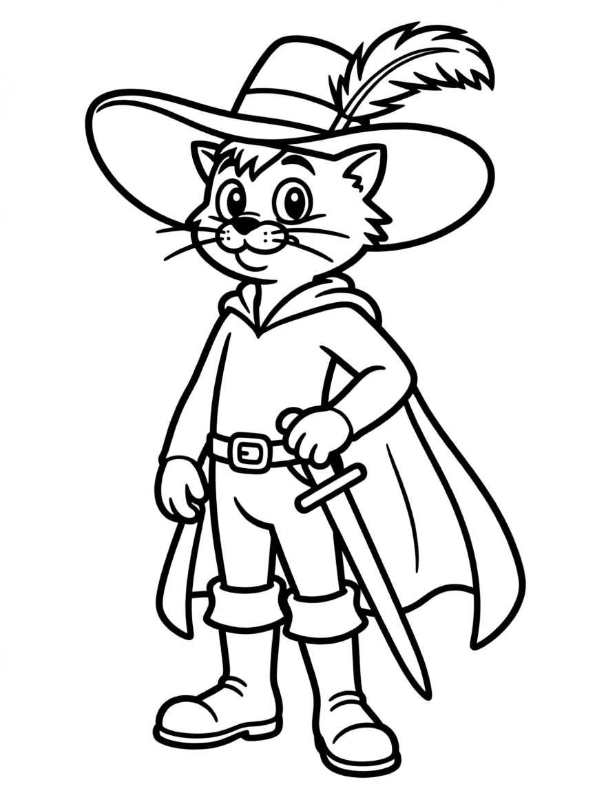 (movie characters) Puss in Boots wearing a hat and boots.