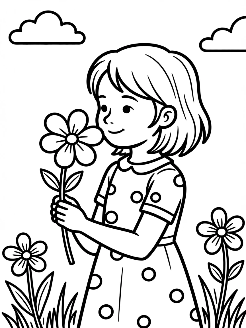 (movie characters) Fiona smelling a flower.