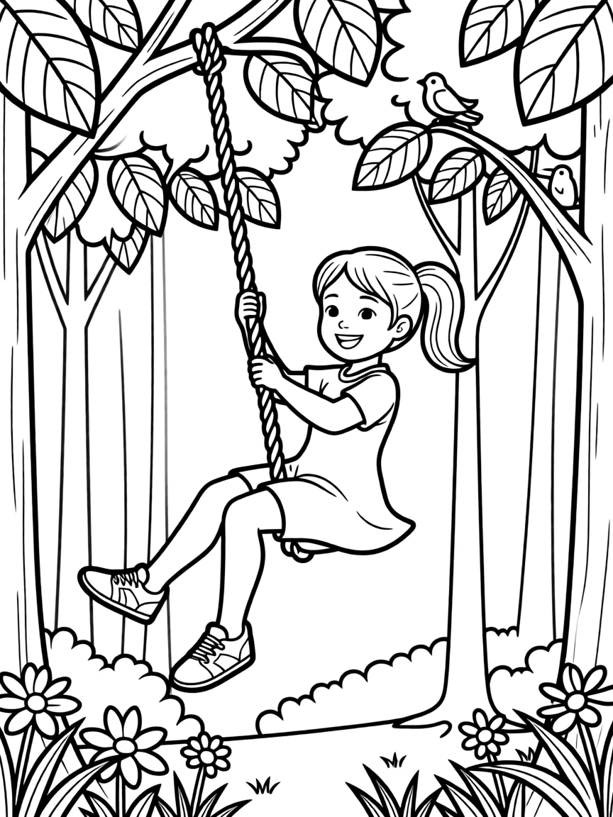 (movie characters) Fiona swinging through trees.