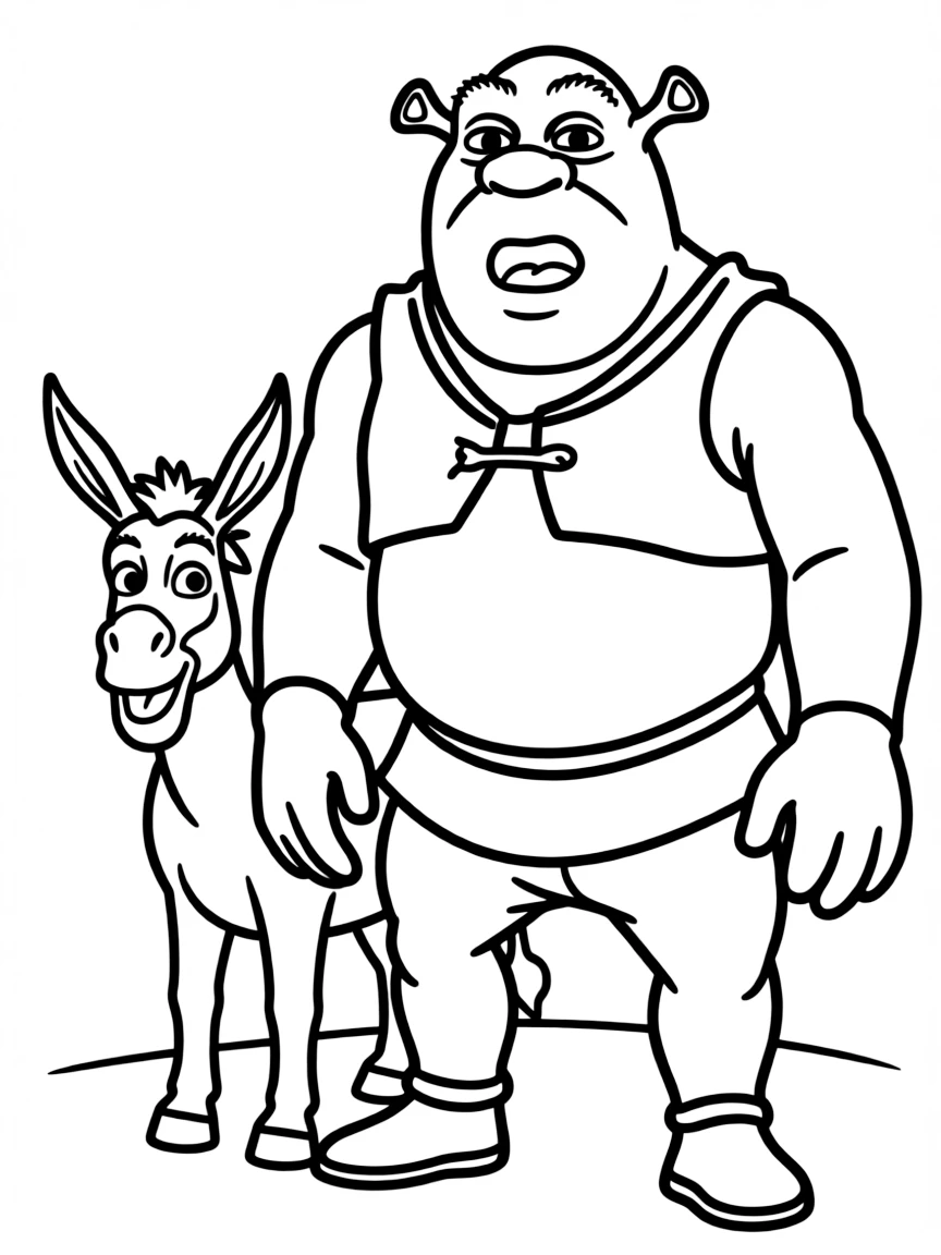 (movie characters) Shrek and Donkey looking surprised.