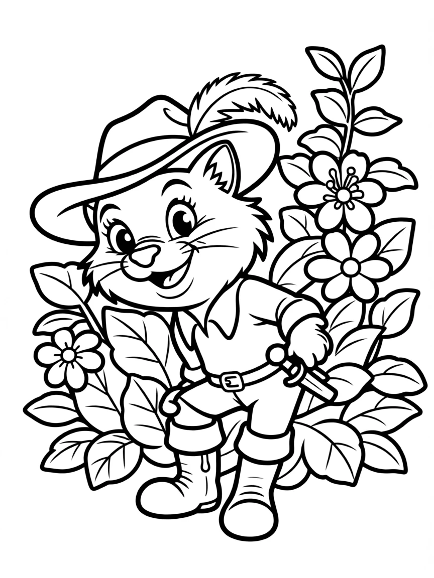 (movie characters) Puss in Boots hiding in a bush.
