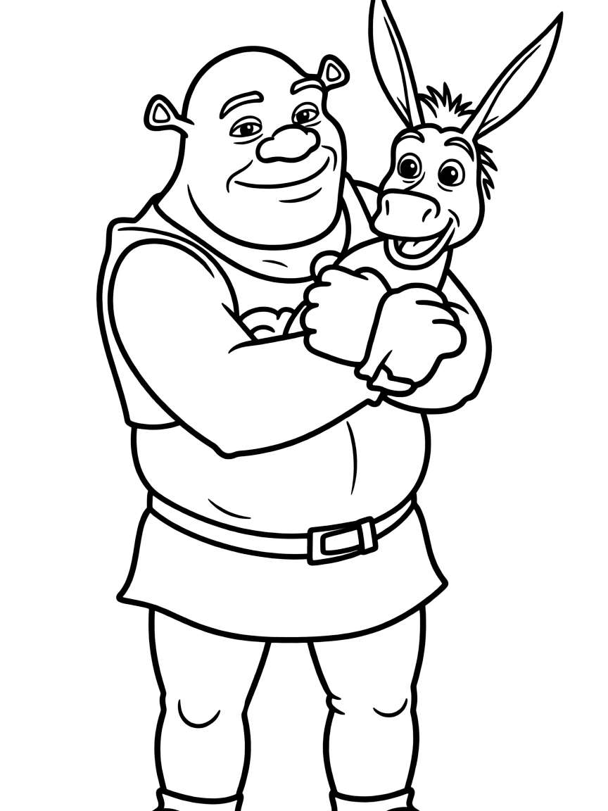(movie characters) Shrek carrying Donkey.