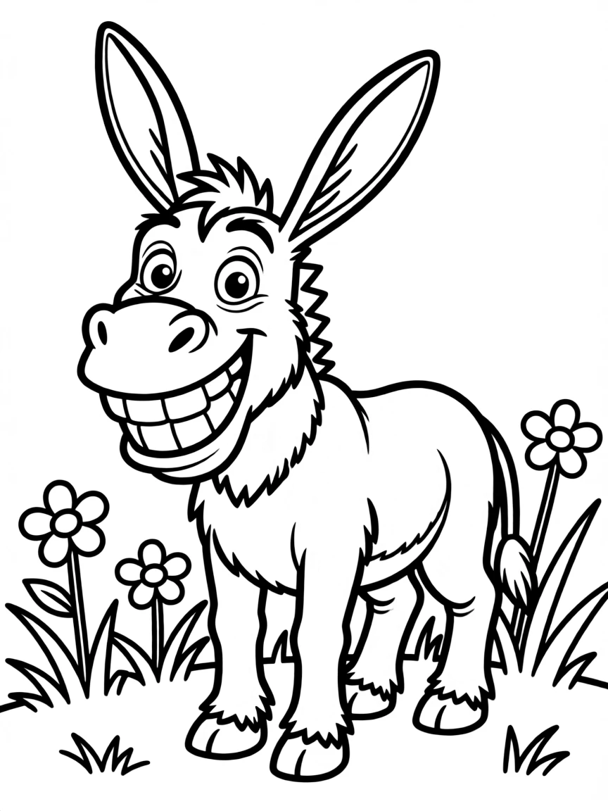 (movie characters) Donkey with a goofy grin.