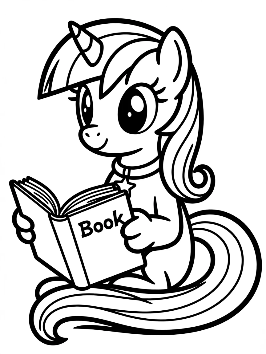 A simple outline of Twilight Sparkle reading a book.