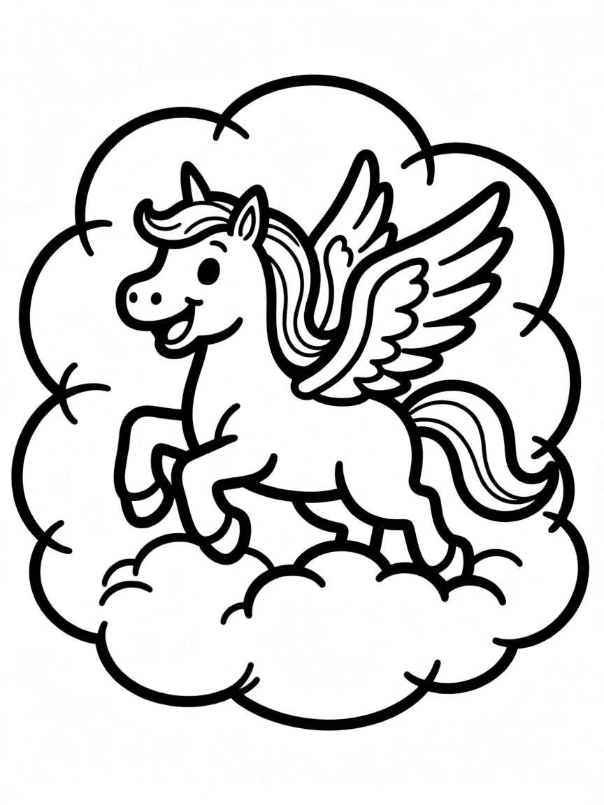 A simple outline of Rainbow Dash flying through a cloud.