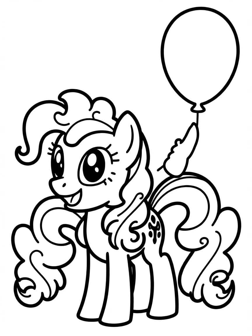 A simple outline of Pinkie Pie holding a balloon.