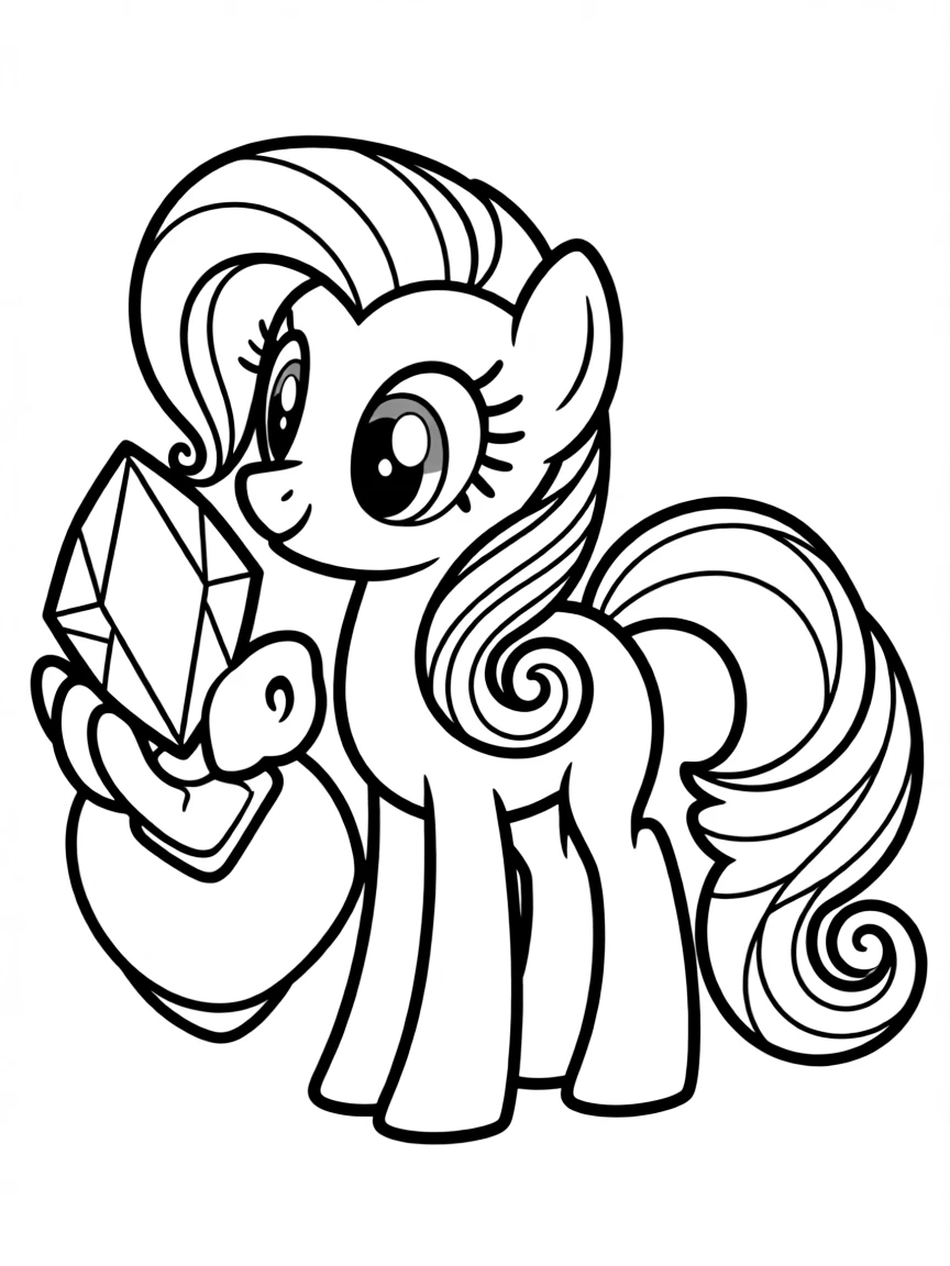 A simple outline of Rarity admiring a gem.