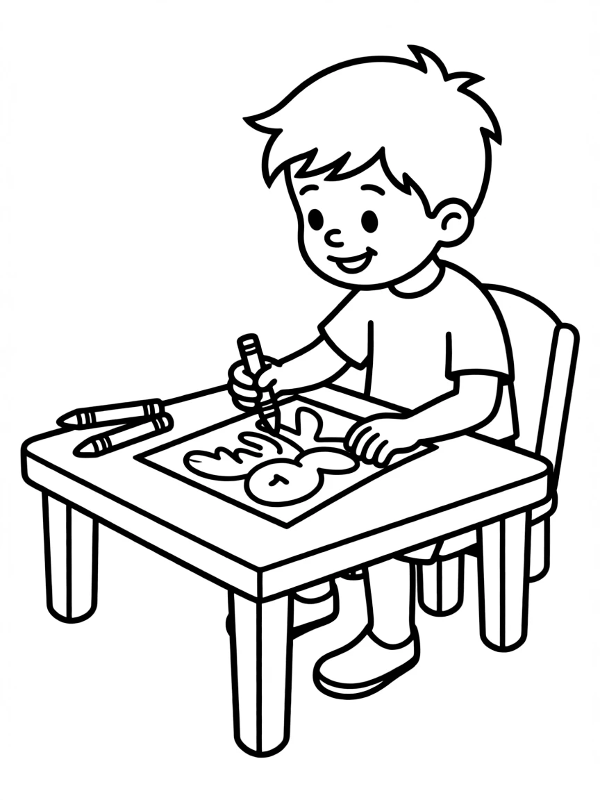 A simple outline of Spike drawing a picture.