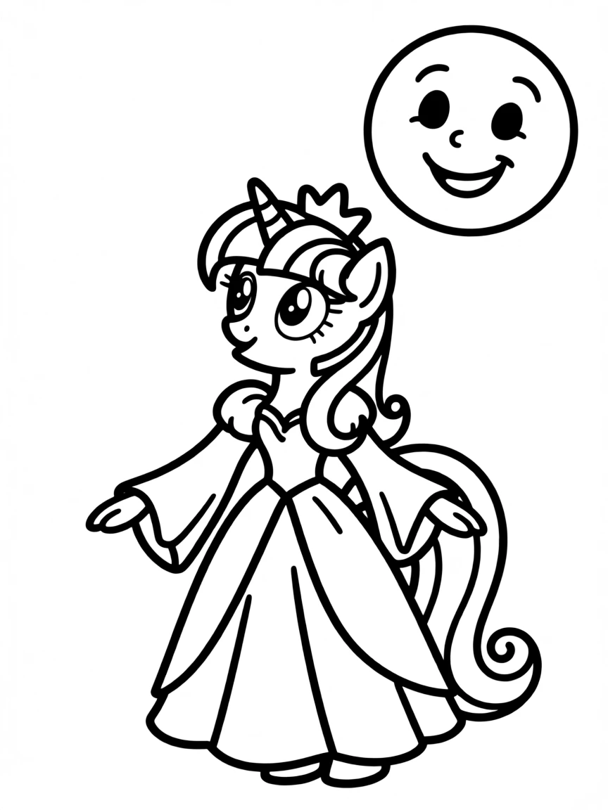 A simple outline of Princess Luna looking at the moon.