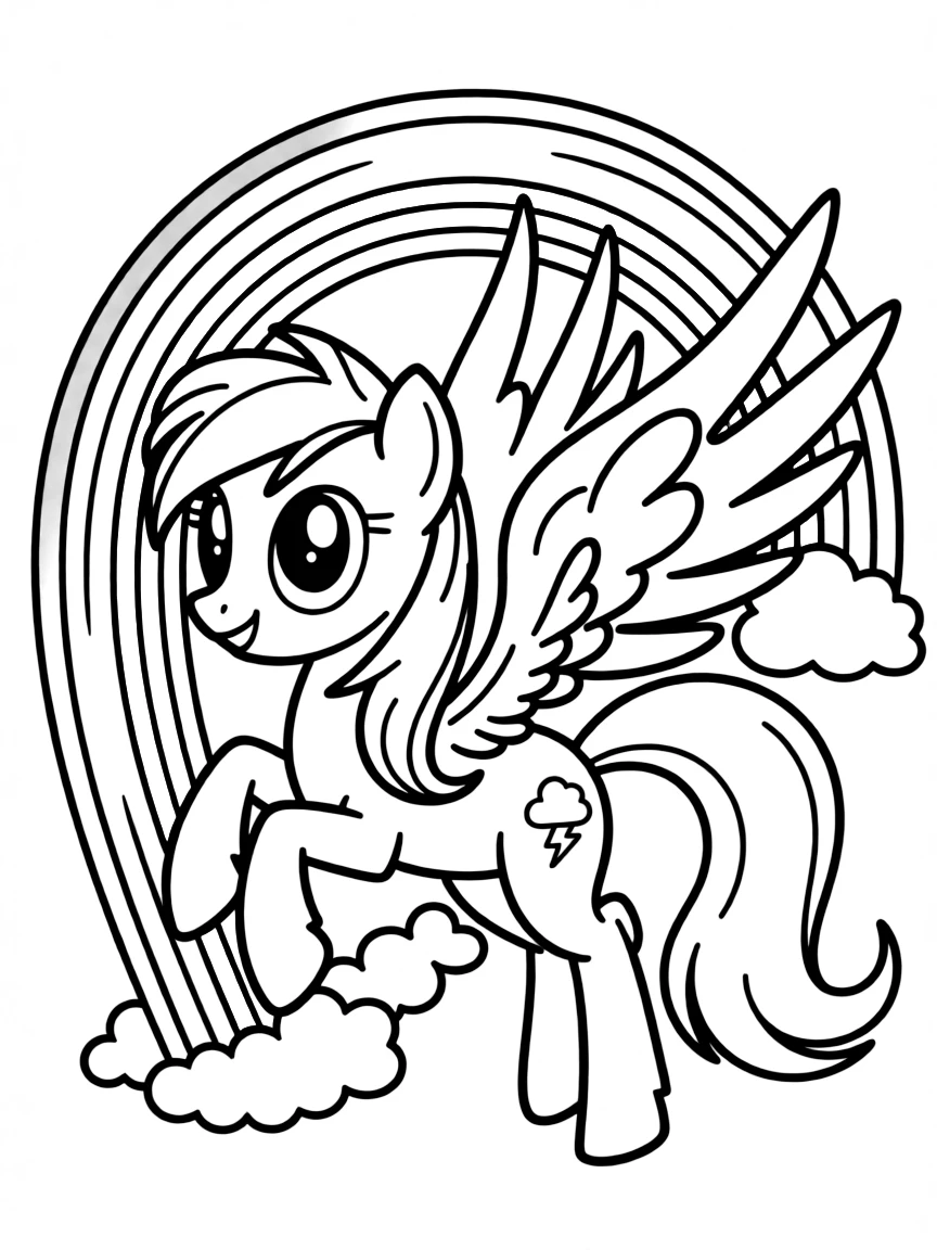 A simple outline of Rainbow Dash making a sonic rainboom.