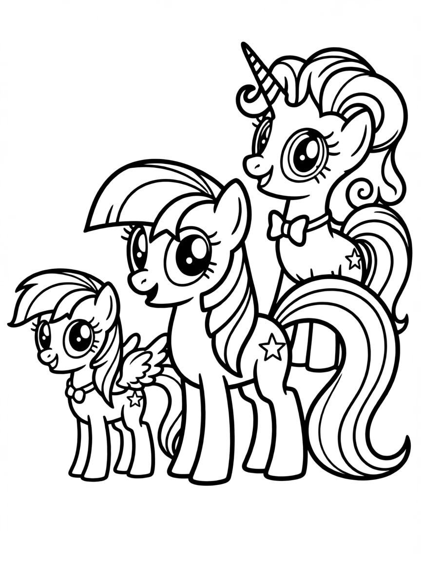 A simple outline of Twilight Sparkle with her friends.