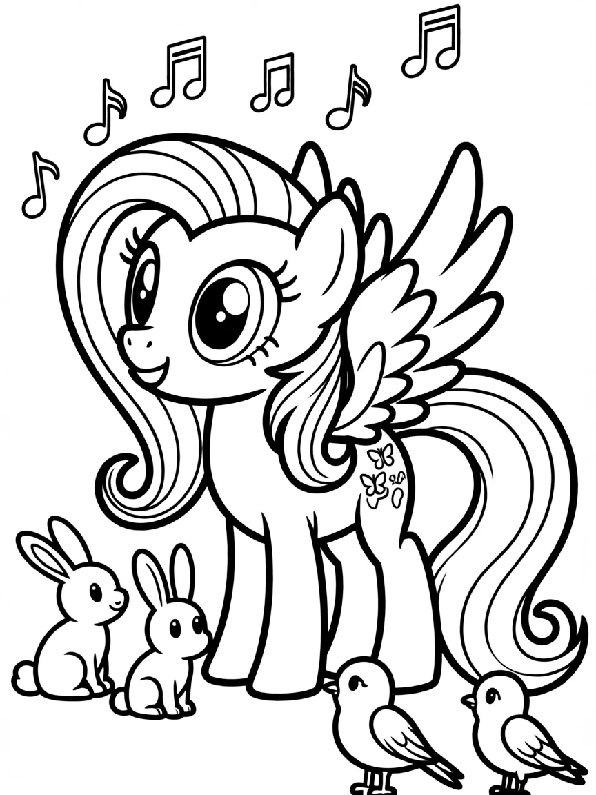 A simple outline of Fluttershy singing a lullaby.
