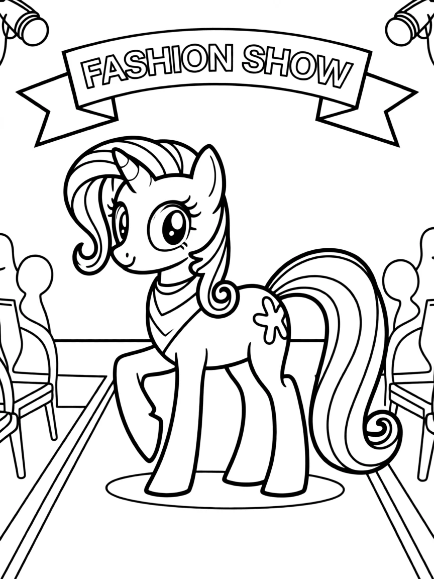 A simple outline of Rarity at a fashion show.