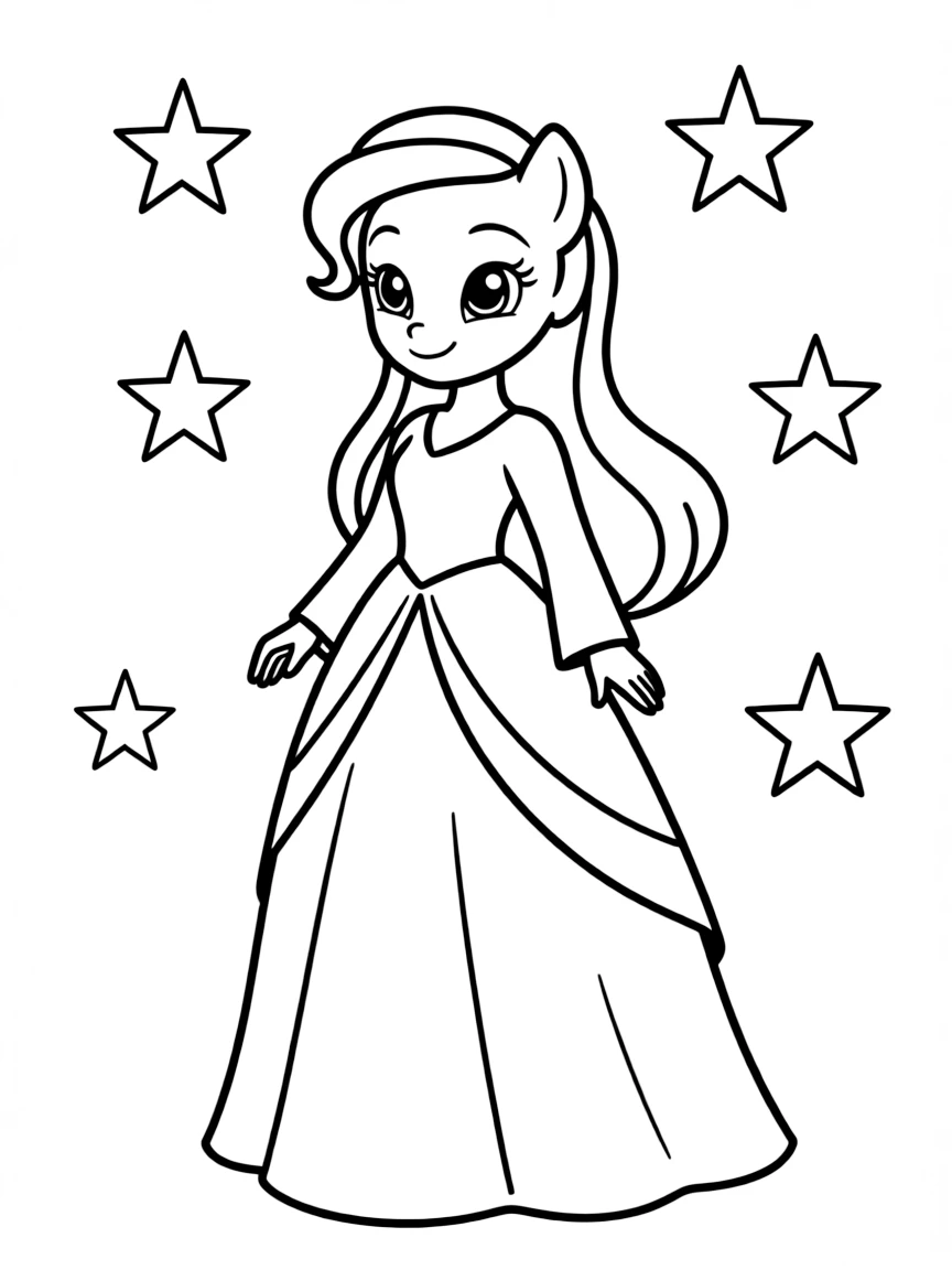A simple outline of Princess Luna with stars.