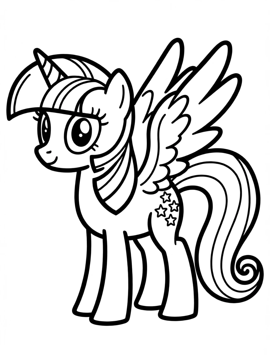 A simple outline of Twilight Sparkle as an alicorn.