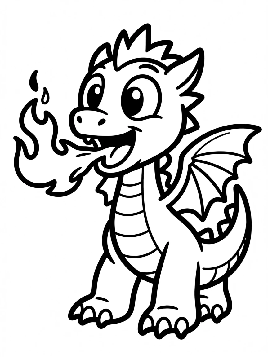 A simple outline of Spike breathing fire.