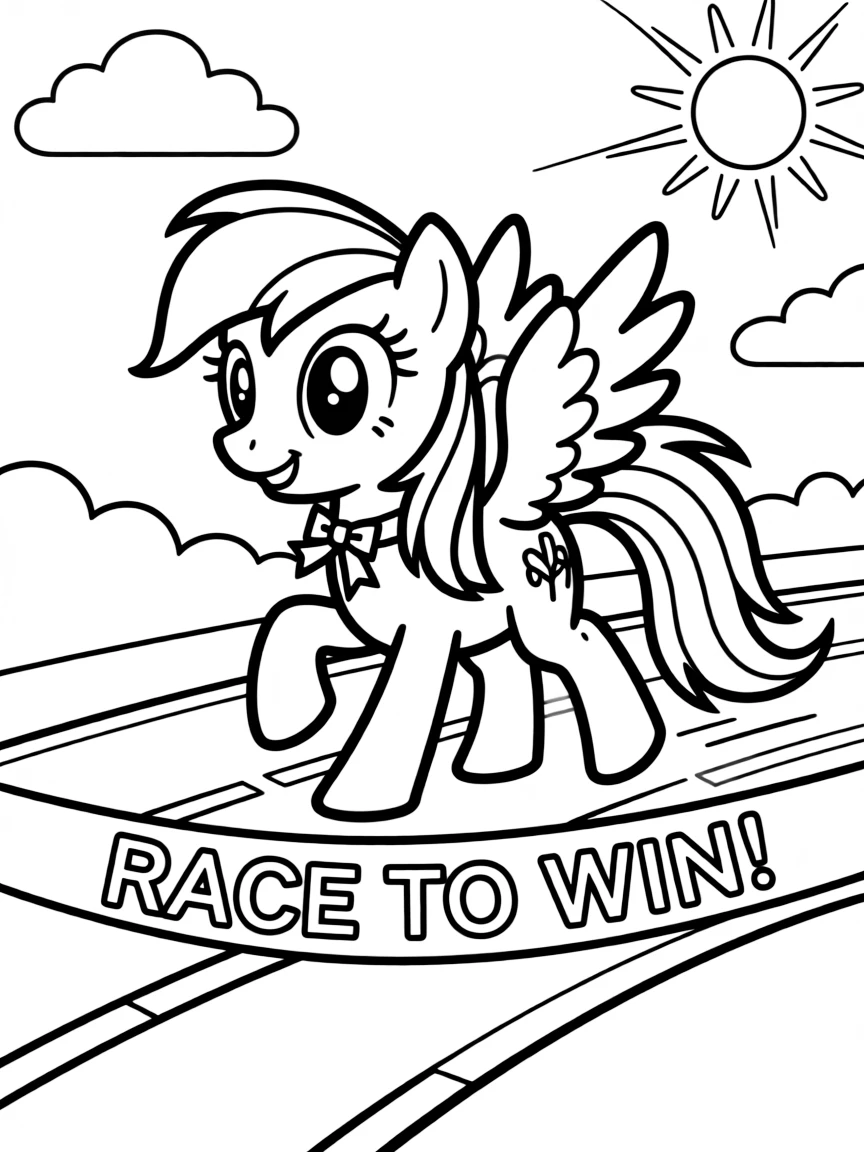 A simple outline of Rainbow Dash trying to win a race.