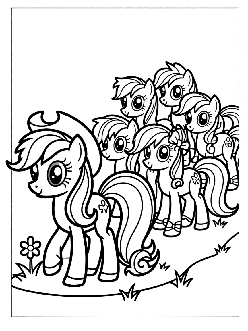 A simple outline of Applejack leading her family.