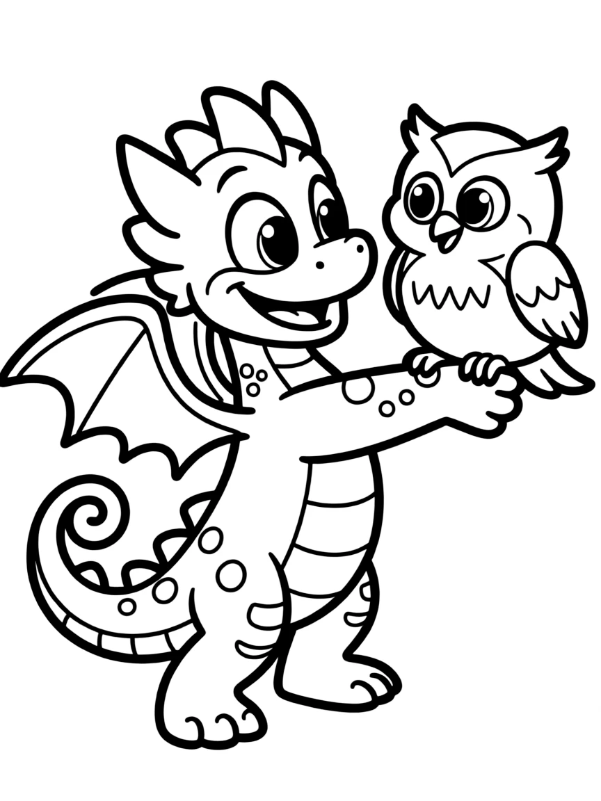 A simple outline of Spike playing with Owlowiscious.