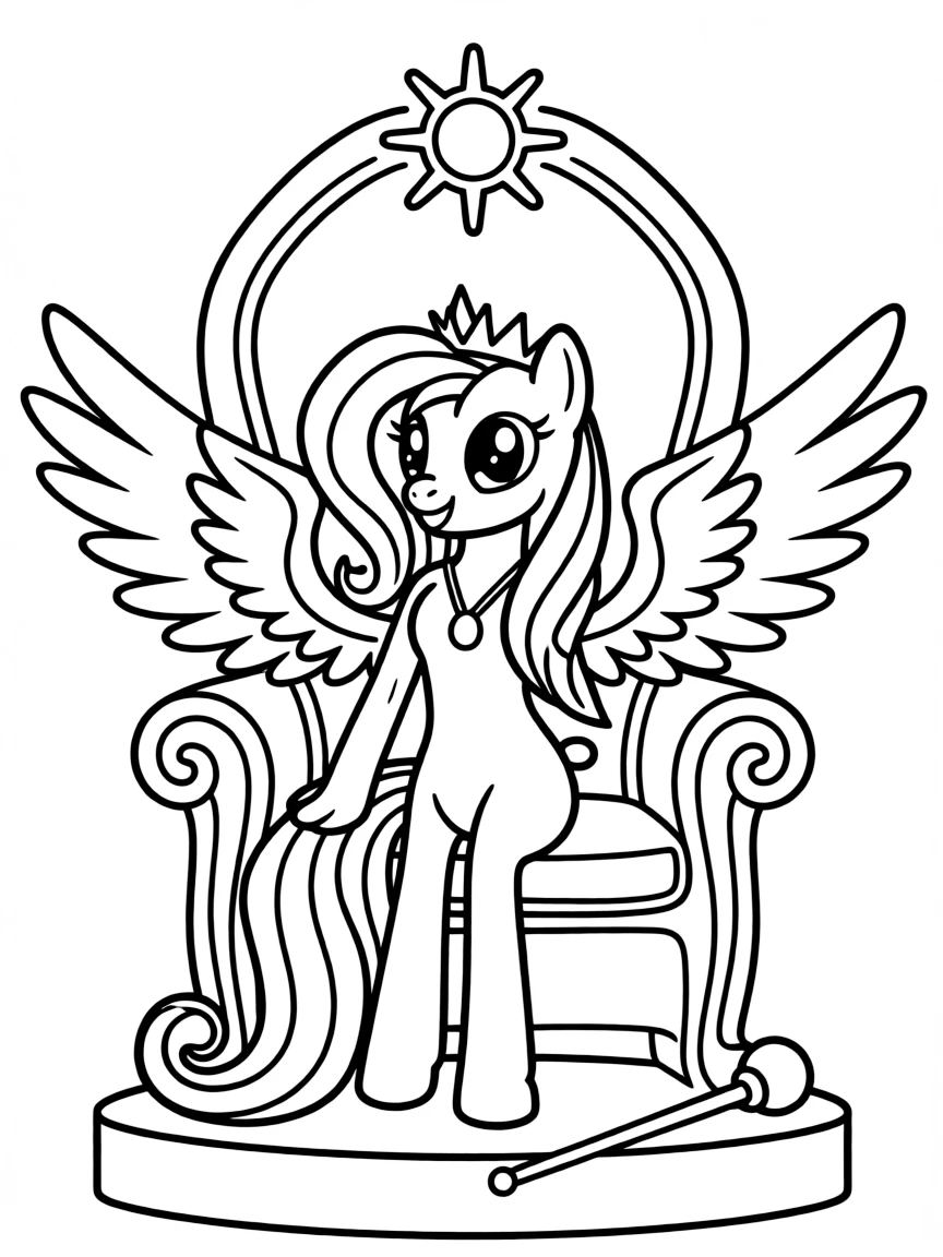 A simple outline of Princess Celestia on her throne.