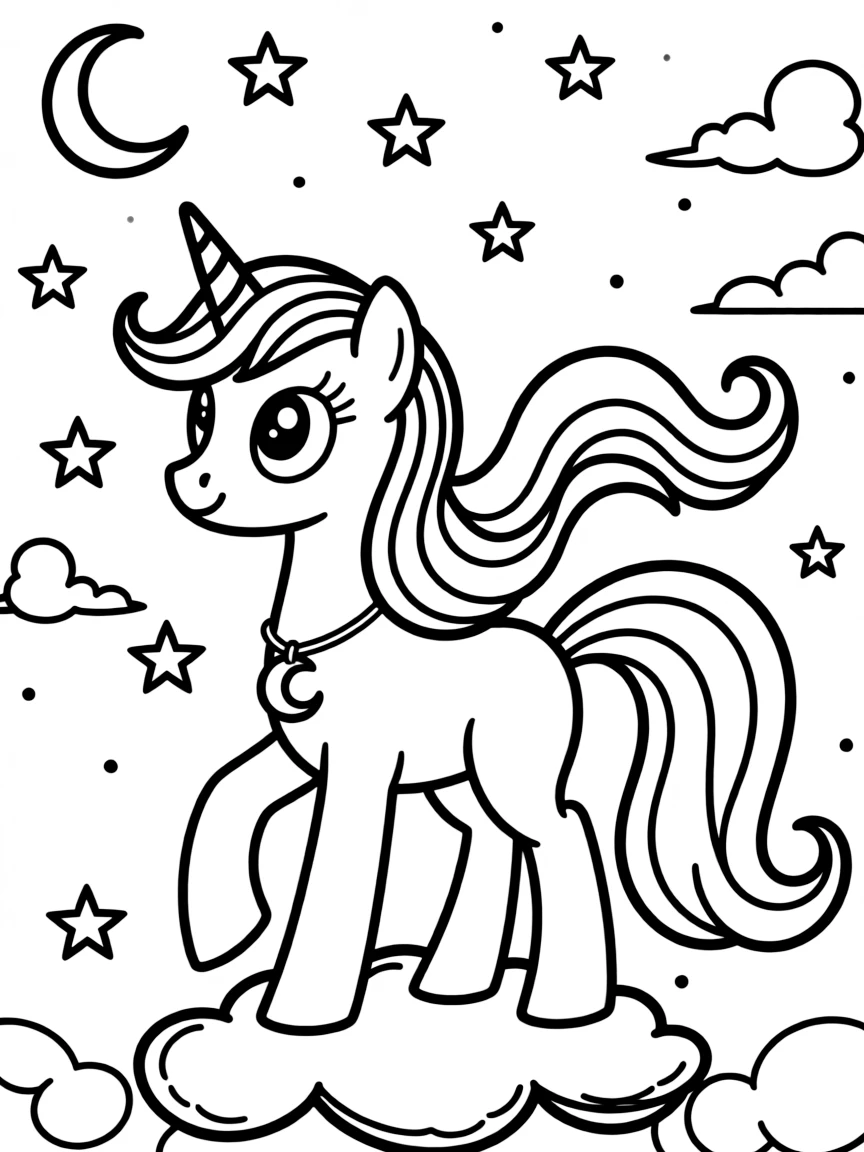 A simple outline of Princess Luna in the night sky.