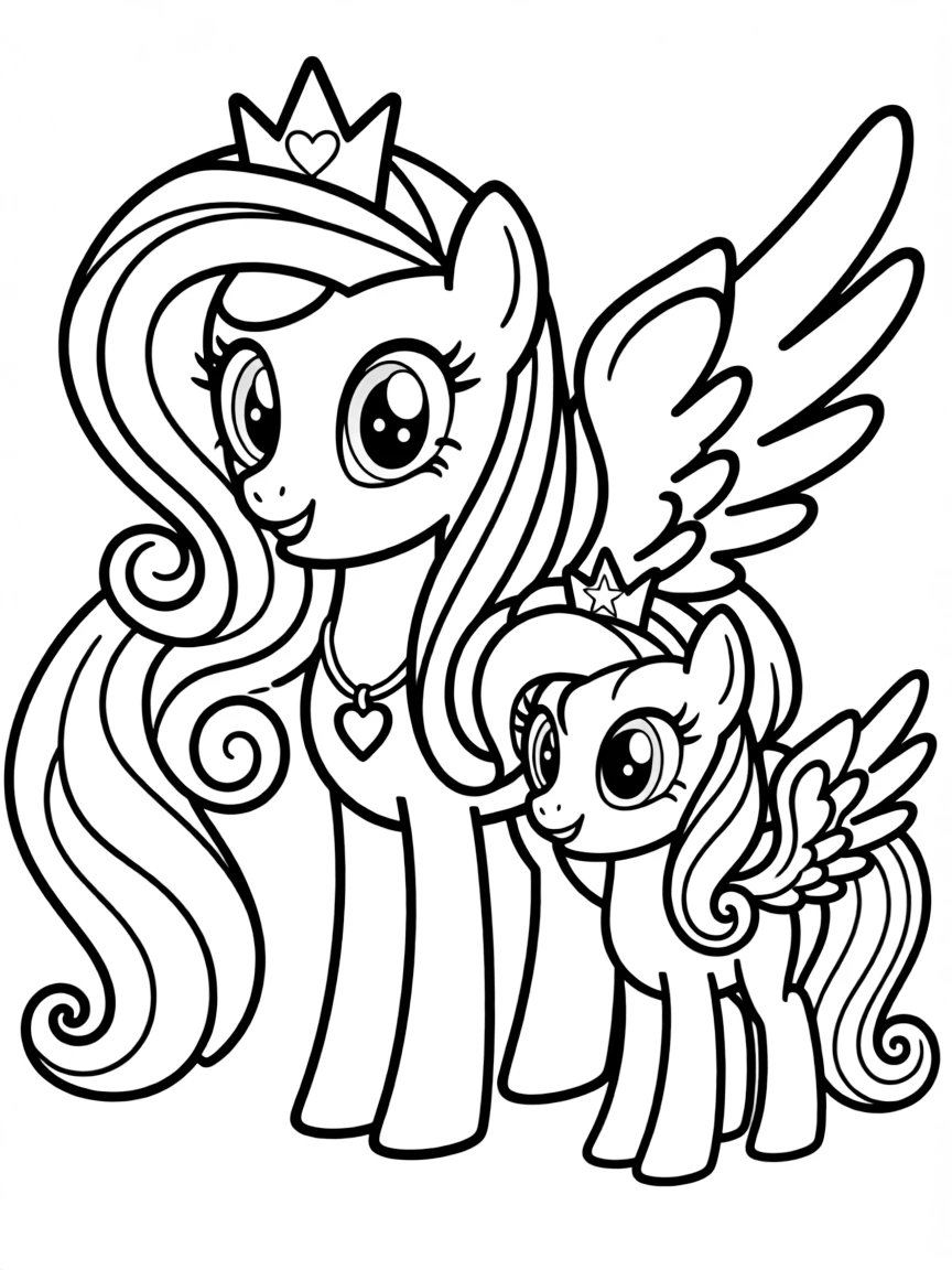 A simple outline of Princess Cadance with Baby Flurry Heart.