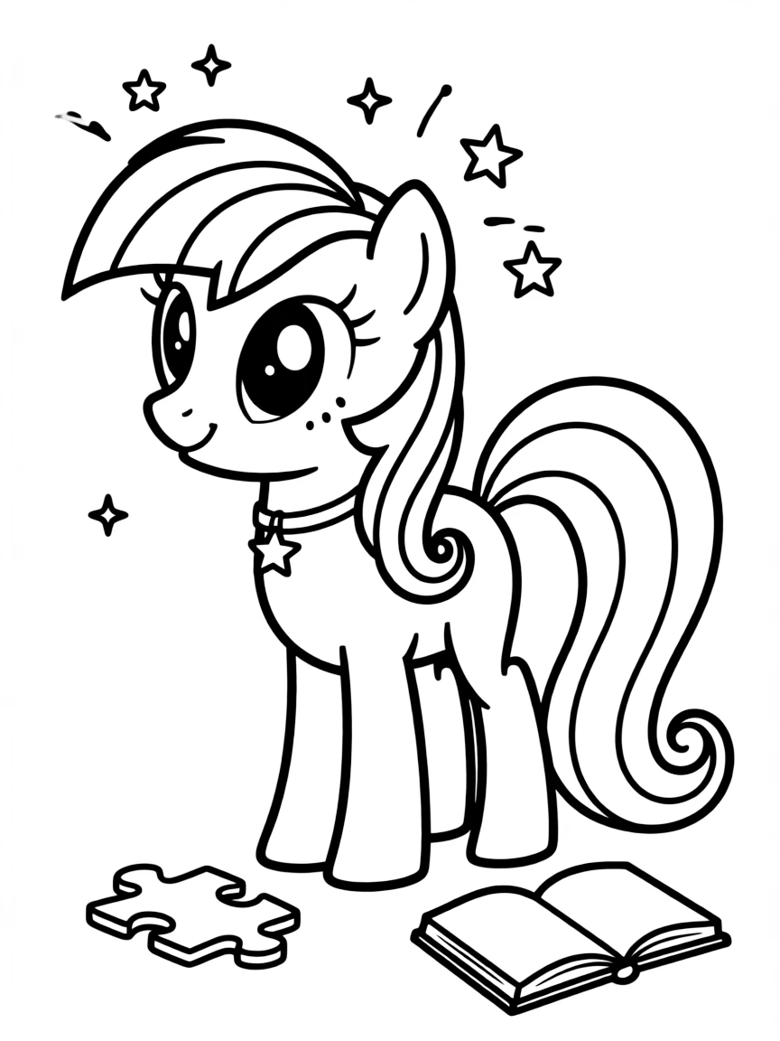 A simple outline of Twilight Sparkle solving a problem.