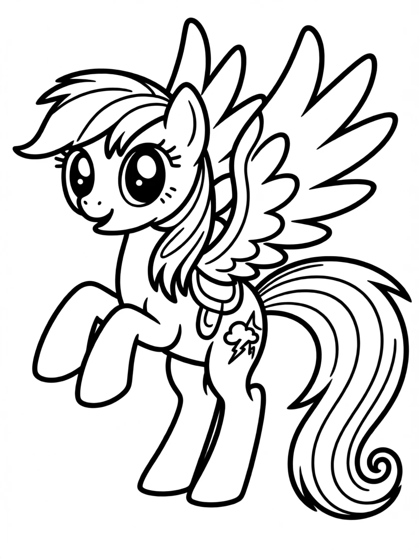 A simple outline of Rainbow Dash doing a trick.